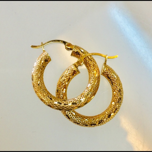 14k Diamond cut Hoop Earrings - Picture 2 of 7